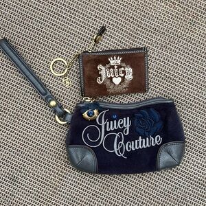 Juicy Couture Y2K Wristlet Coin Purse Key Chain Set of 2 Vintage Velour Clutch